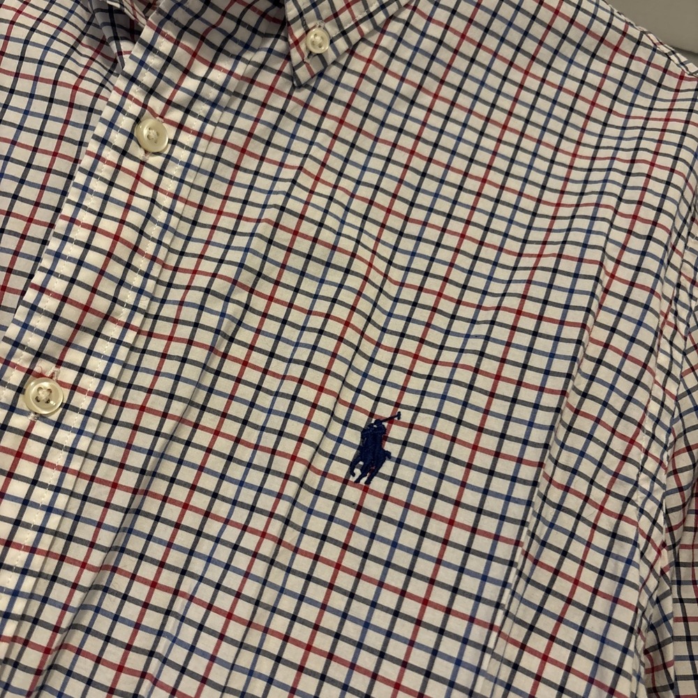 Ralph Lauren Classic Fit Cotton Stretch Red White Blue Pony Plaid Check L Preppy
